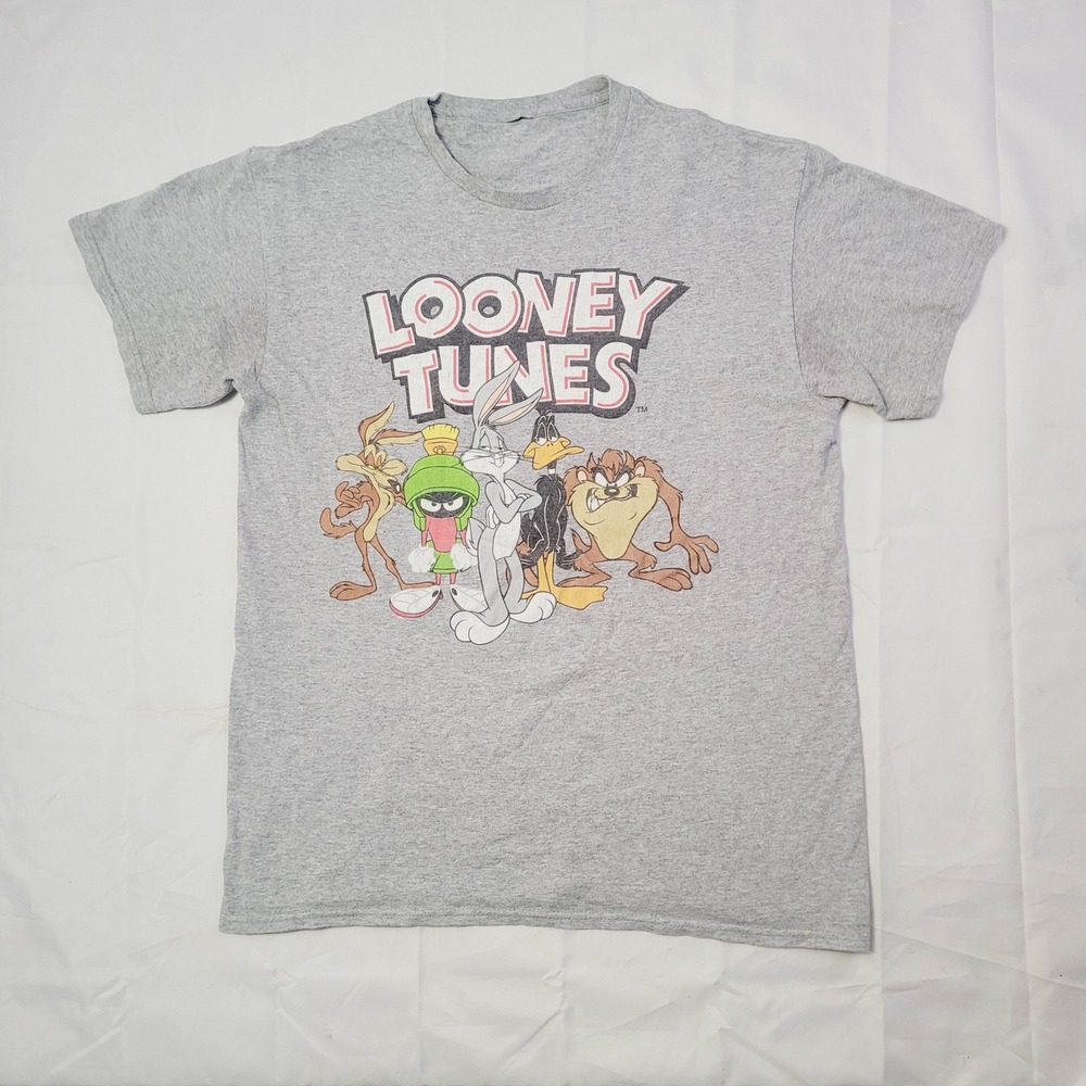 Looney Tunes Men Squad Graphic T-Shirt Medium Gray Bugs Bunny Daffy Duck Tee D2